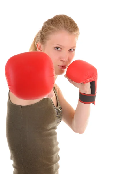 Dívka s červenými Boxerské rukavice — Stock fotografie