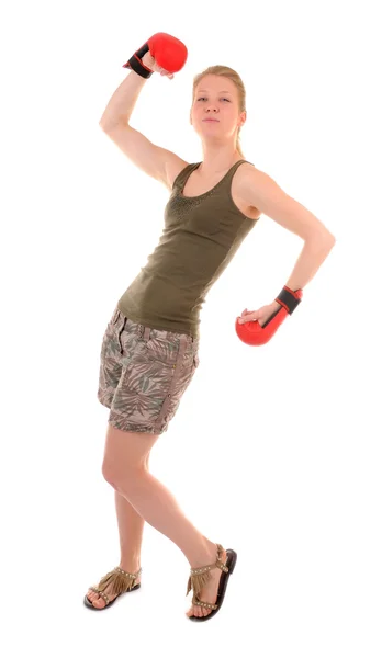 Fun girl with boxing gloves — Stock Photo, Image