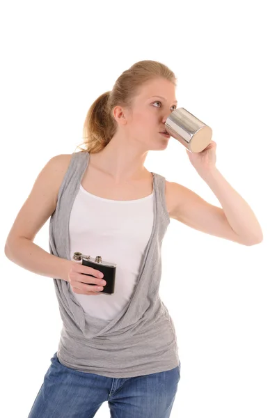 Woman is hot drink — Stock Photo, Image