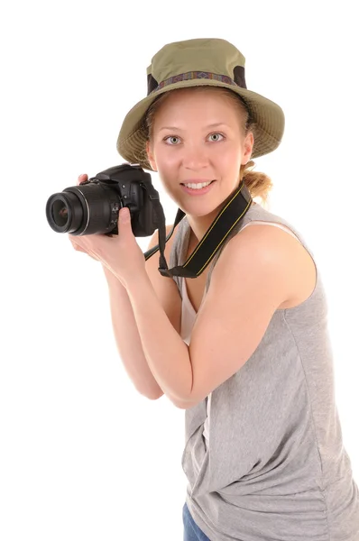 Photocamera ile Casual Kız — Stok fotoğraf