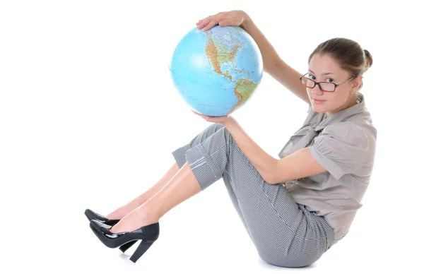 Woman with a globe — Stock Photo, Image