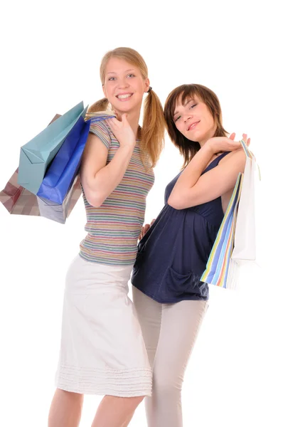 Twee jonge vrouwen met aankopen — Stockfoto