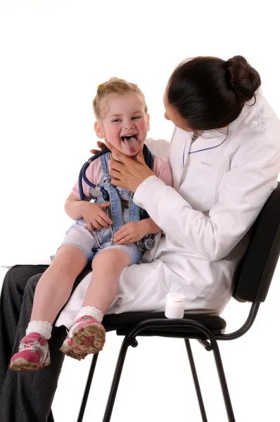 stock image Child and doctor:throat checking