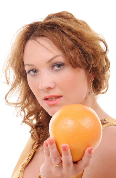 Attraktive Frau und Grapefruit — Stockfoto