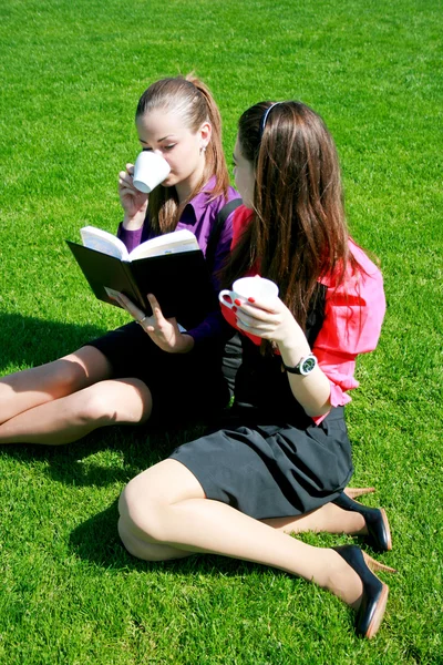 Dos estudiantes relajándose en la hierba —  Fotos de Stock