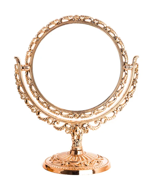 Antigo espelho dourado isolado — Fotografia de Stock