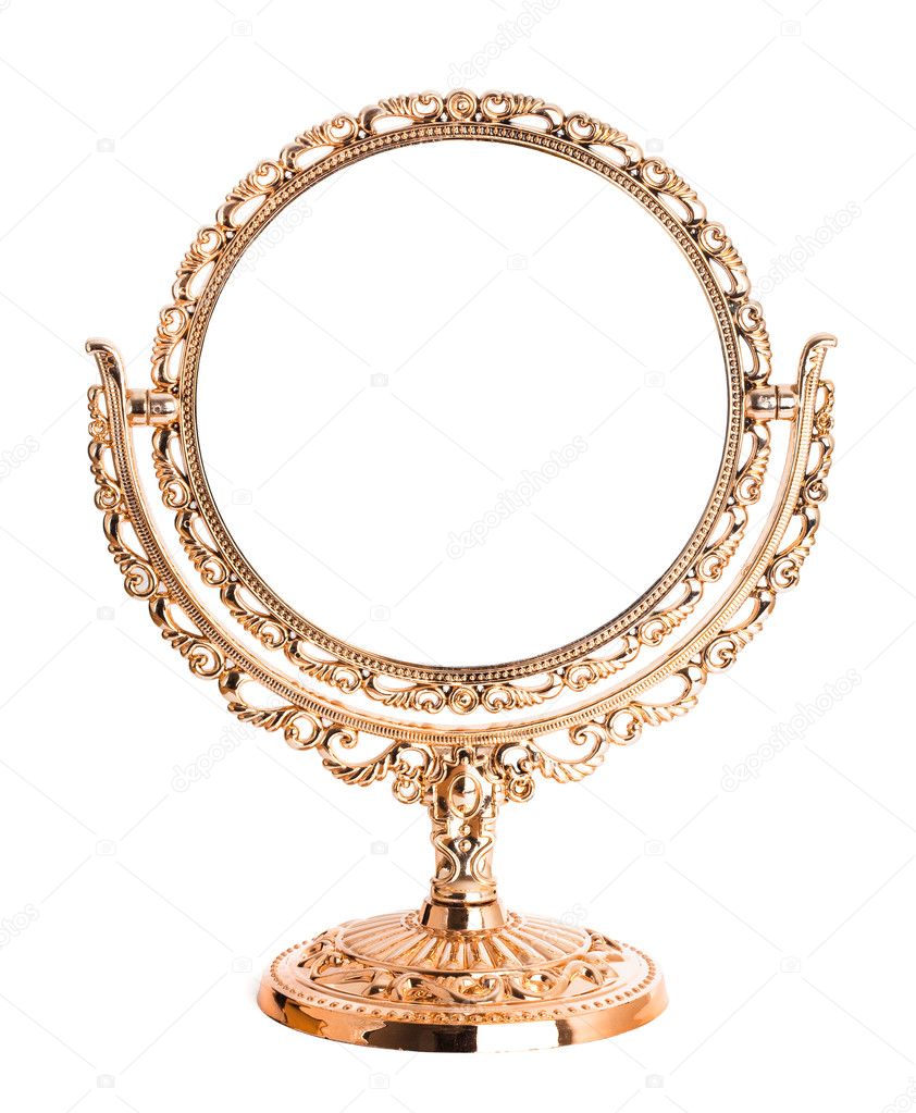 Antique golden mirror isolated