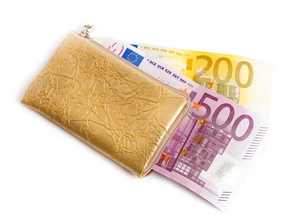 Carteira com muitos euros isolados — Fotografia de Stock
