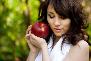 Wonderful girl with red apple clipart