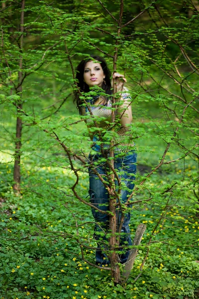 Beautiful girl in a forest — Stock Photo, Image