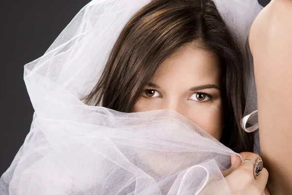Bride in beautiful white veil — Stock Photo, Image