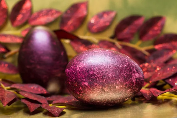 붉은 잎을 가진 부활절 달걀 — 스톡 사진