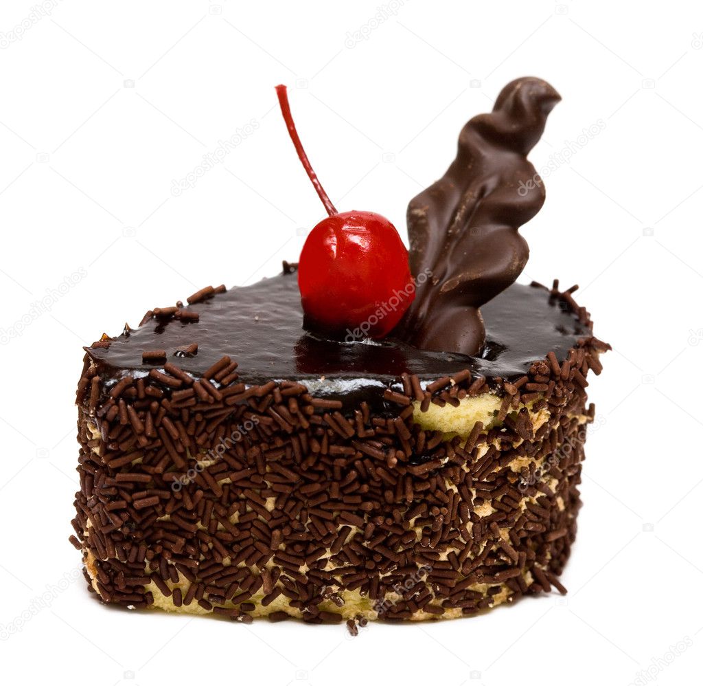 Chocolate cake with red cherry
