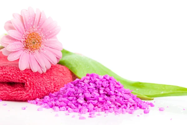 Spa essentials (bath salt and flower) — Stock Photo, Image