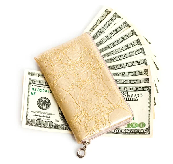 Πορτοφόλι με πολλά δολάρια που απομονώνονται — Φωτογραφία Αρχείου