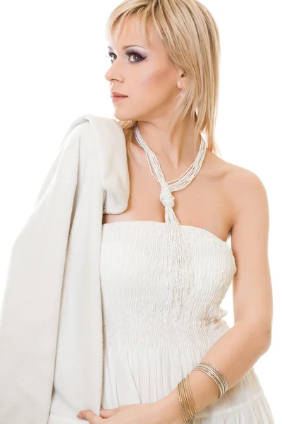 흰 배경에 고립 된 여자 — 스톡 사진