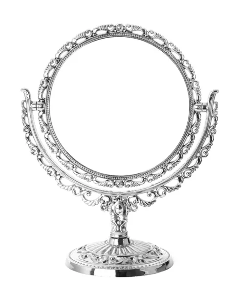 Antieke zilveren spiegel geïsoleerd op witte achtergrond — Stockfoto