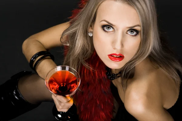 Beautiful woman with glass of cocktail — Stock Photo, Image