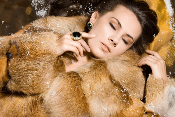 Beautiful woman in a fur coat Royalty Free Stock Images