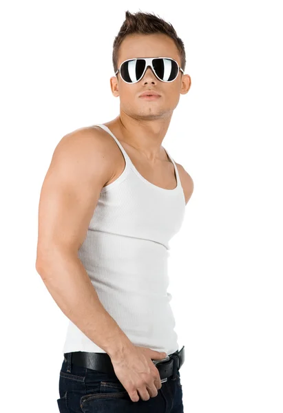 Atraktivní moderní muž v bílé košili — Stock fotografie