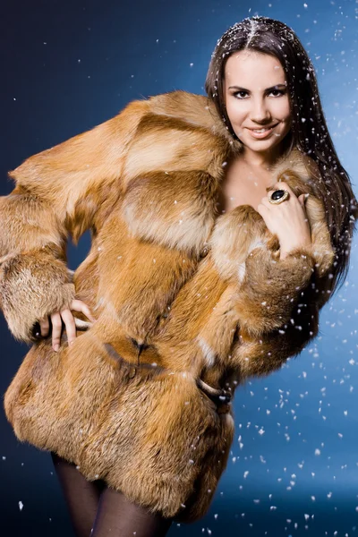 Beautiful woman in a fur coat — Stock Photo, Image