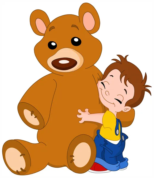 孩子抱抱熊 — 图库矢量图片