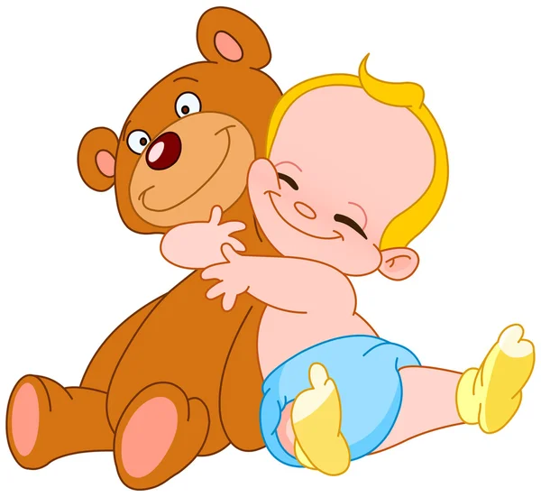 Bebé abrazo oso — Vector de stock