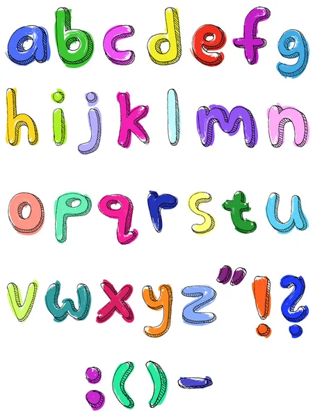 Färgglada små bokstäver handskrivna — Stock vektor