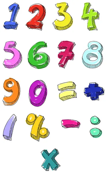 Renkli numaralar el yazılı — Stok Vektör