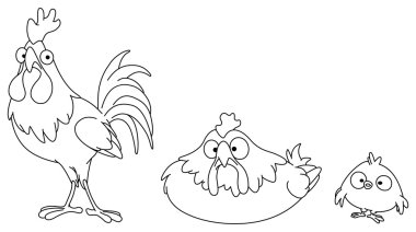 Outlined chicken family clipart