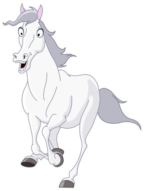 White horse running clipart