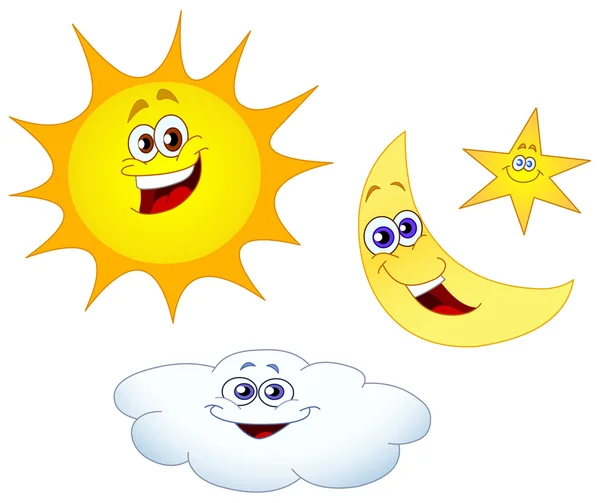 Soleil lune étoile et nuage — Image vectorielle