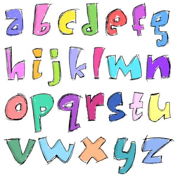 Färgglada skissartade små bokstäver — Stock vektor