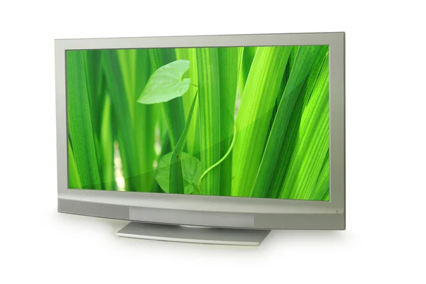 Телевизор с весенним пейзажем — стоковое фото