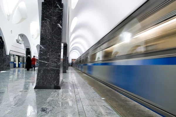 열 및 움직이는 기차 undeground platfom — 스톡 사진