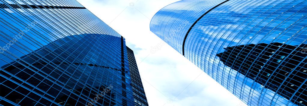 Panoramic sight of modern geometric skyscrapers