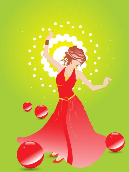 Girl in a gown with disco background — Stock Vector