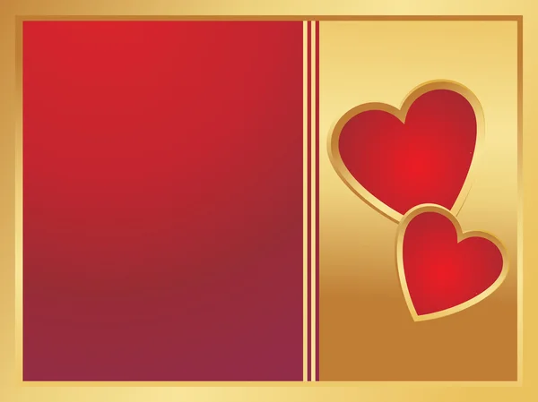 Золота і червона рамка з двома серцями — стоковий вектор