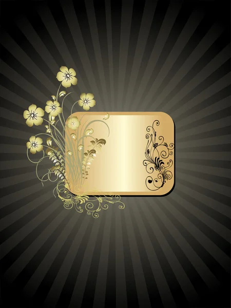 Золота квіткова рамка ізольована на чорному — стоковий вектор
