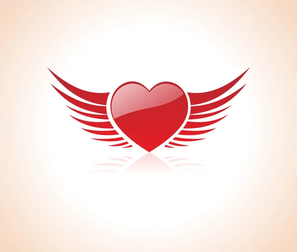Piros szív angyal szárnyakkal — Stock Vector