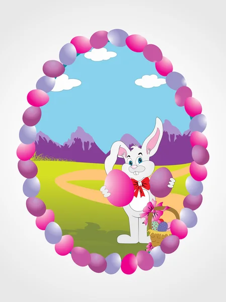 Счастливый кролик в яичной раме — стоковый вектор