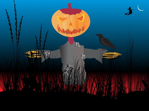 Calabaza de Halloween en el campo — Vector de stock