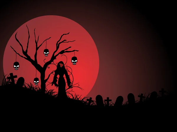 Scène de nuit dans le cimetière au clair de lune — Image vectorielle