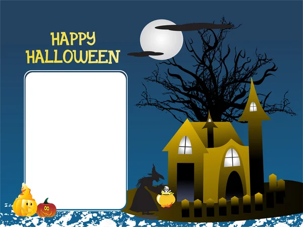 Maison monstre Halloween avec bannière — Image vectorielle