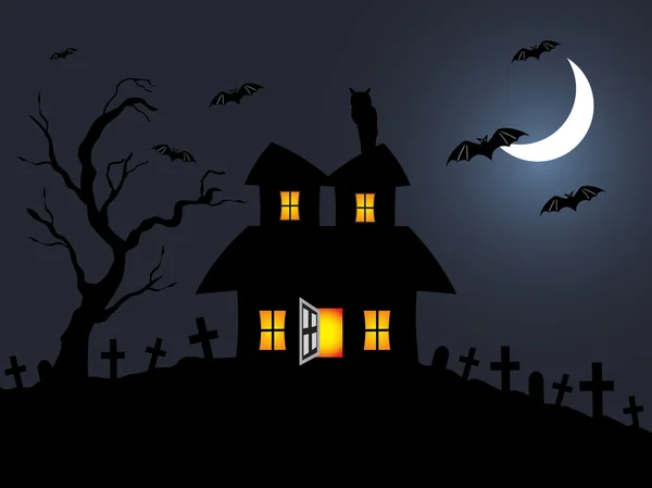 Scena nocy Halloween w cmentarz — Wektor stockowy