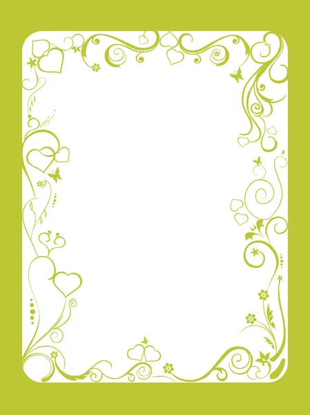 Marco verde con flores y corazones — Archivo Imágenes Vectoriales