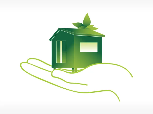 Casa verde en mano vector fondo de pantalla — Archivo Imágenes Vectoriales