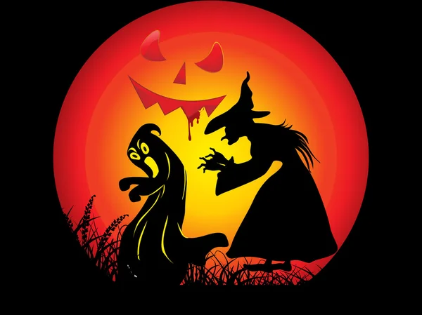 Halloween sfondo con strega — Vettoriale Stock
