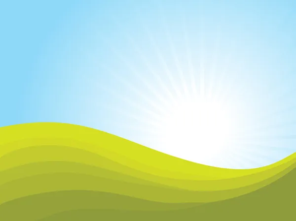 Vagues vertes sur fond de coucher de soleil — Image vectorielle