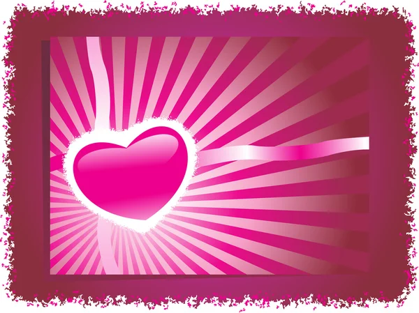 Grunge frame met roze hart, banner — Stockvector
